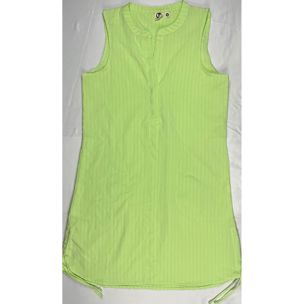Lagaci Lime Green Sleeveless Striped Shift Dress Split Neck Medium